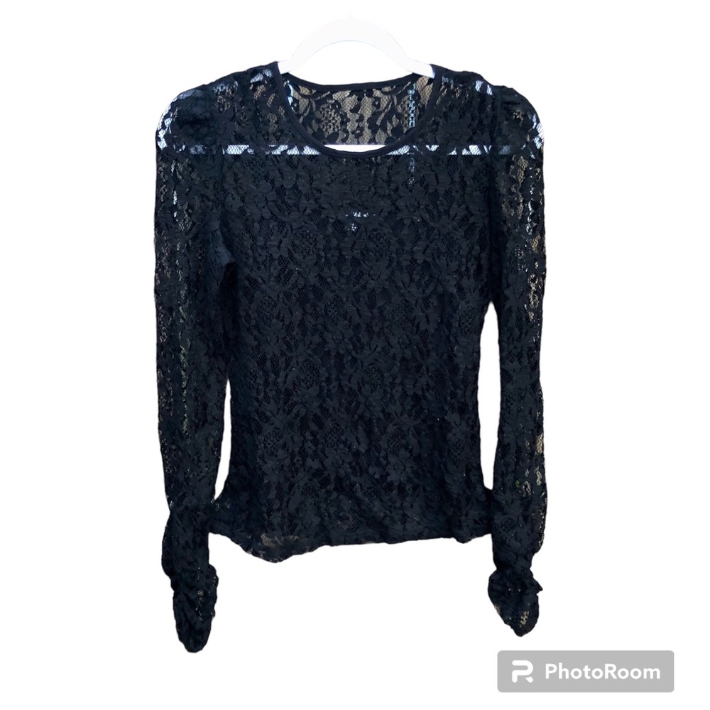 Catherine Malandrino Shirt Top black Lace blouse Sz. XS